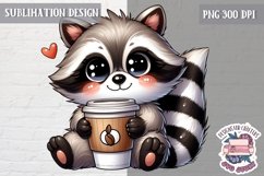 Cute Animal coffee lover Sublimation Design PNG Spring Product Image 1