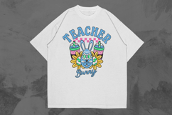 Teacher Bunny Easter Retro 90&#039;s T-shirt Design Product Image 1