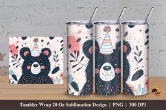 Birthday Bear Tumbler Wrap Sublimation Design 3 Product Image 1