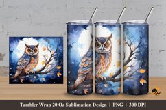 Owl Bird at Night Tumbler Wrap Sublimation Design 3 Product Image 1