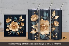 Golden Floral Tumbler Wrap Sublimation Design 3 Product Image 1