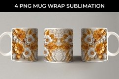 3D white Marigold Flowers Mug Sublimation PNG Product Image 3