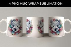3D Floral Fantasy Westie Mug Sublimation PNG Product Image 3