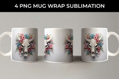 3d Floral Fantasy Bull Skull Mug Sublimation PNG Product Image 3