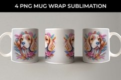 3D Floral Fantasy Beagle Mug Sublimation PNG Product Image 3