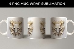 3d Gold White Bull Skull Mug Sublimation PNG Product Image 3