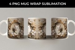 3D white Floral Cat Mug Sublimation PNG Product Image 3