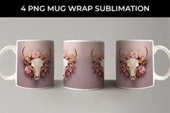 3d Gold Pink Bull Skull Mug Sublimation PNG Product Image 3