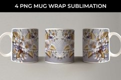 3D white Periwinkle Flowers Mug Sublimation PNG Product Image 3