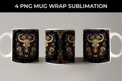 3d Gold Black Bull Skull Mug Sublimation PNG Product Image 3