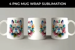 3D Floral Fantasy Bulldog Mug Sublimation PNG Product Image 3