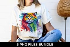 Rainbow Scottish Fold cat Watercolor PNG Product Image 3