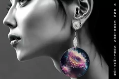 Galaxy Dahlias Flowers Earrings Sublimation PNG Product Image 3