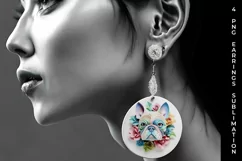 3D Floral Fantasy Bulldog Earrings Sublimation PNG Product Image 3