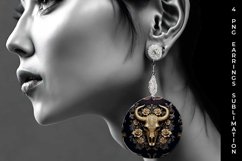 3d Gold Black Bull Skull Earrings Sublimation PNG Product Image 3
