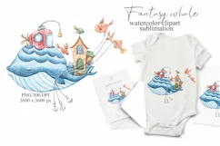 Watercolor cute whale clipart. Nautical nursery sublimation Product Image 1