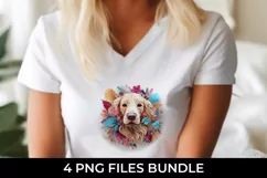 3D Floral Fantasy Golden Retriever T-Shirt Sublimation PNG Product Image 3