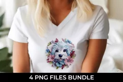 3D Floral Fantasy Maltese T-Shirt Sublimation PNG Product Image 3