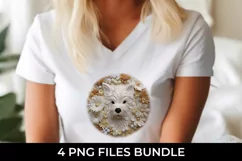 3D white Floral Westie Dog T-shirt Sublimation PNG Product Image 3
