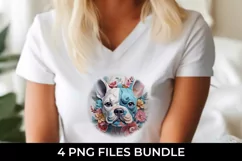 3D Floral Fantasy French Bulldog T-Shirt Sublimation PNG Product Image 3
