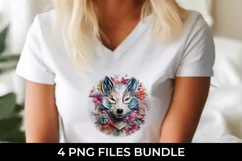 3D Floral Fantasy Husky T-Shirt Sublimation PNG Product Image 3