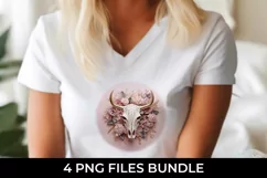 3d Gold Pink Bull Skull T-shirt Sublimation PNG Product Image 3