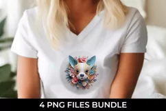 3D Floral Fantasy Chihuahua T-Shirt Sublimation PNG Product Image 3