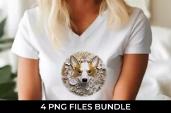 3D white Floral Corgi Dog T-shirt Sublimation PNG Product Image 3