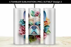 3d Floral Fantasy Bulldog Tumbler Wrap Sublimation PNG Product Image 3
