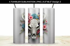 3d Floral Fantasy Bull Skull Tumbler Wrap Sublimation PNG Product Image 3