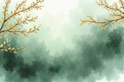 Golden Leaves With Green Watercolor Background Product Image 1