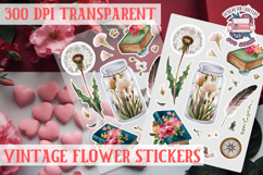 Vintage flowers sticker sheet Spring Botanical PNG Product Image 1