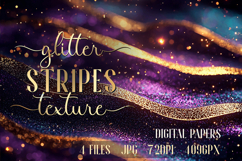 Glitter Digital Paper. Violet Blue Gold Stripes backgrounds Product Image 1