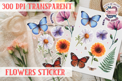 Summer sticker flowers butterfly Spring Botanical PNG Product Image 1