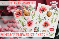 Vintage flowers sticker sheet Spring Botanical PNG Product Image 1