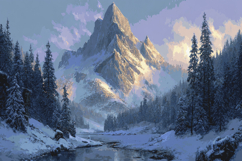 Snowy Mountain and Trees Background Wallpaper Product Image 1
