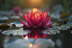 Vibrant Red Lotus Water Lily Blooming Background Wallpaper Product Image 1