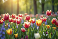 Vibrant Field of Colorful Tulips Background Wallpaper Product Image 1