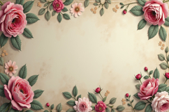 Floral Border with a Beige Textured Background Wallpaper Product Image 1