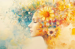 Abstract Women Face Flowers Background Wallpaper Product Image 1