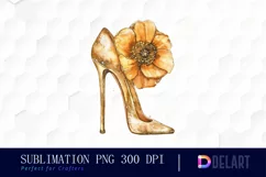 Gold High Heel With Flower Watercolor Clipart Product Image 1