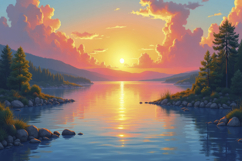 Sunset Over Lake Background Product Image 1