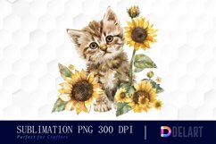 Kitten Sunflower Illustration Clipart Product Image 1