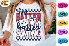 Hey Batter Batter Swing PNG, Preppy Bow, Baseball Cheer, Mom Product Image 1