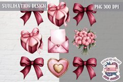St Valentine’s Coquette Bow PNG Holidays Funny Watercolor Product Image 1