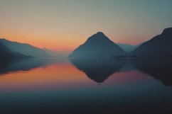 Sunset Lake with Mountains Background Wallpaper Product Image 1