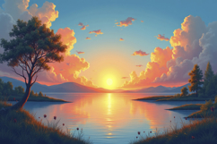 Sunset With Landscape Background Product Image 1