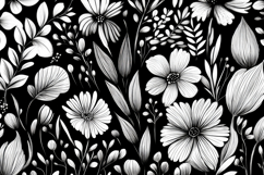 Black and White Flowers and Leaves Background Wallpaper Product Image 1