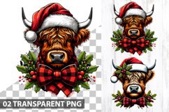 Christmas Highland Cow Sublimation - Christmas Clipart PNG Product Image 1