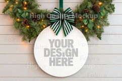 Christmas Round Wood Sign Mockup - Door Wood Sign Product Image 1